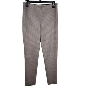 Zara Womens Leggings Medium Tan Blue Check Pull On Pants Skinny Academia Casual